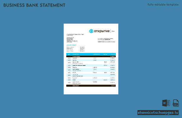 Otkritie FC Bank Unternehmenskontoauszug Word- und PDF-Beispielvorschau